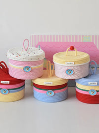 Cute Handwoven Storage Basket with Lid for Desktop, Dorm, and Cosmetics Organization