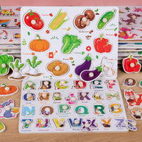 Montessori Wooden Puzzle Board for Kids - Alphabet, Number, Fruit & Shape Learning Toy