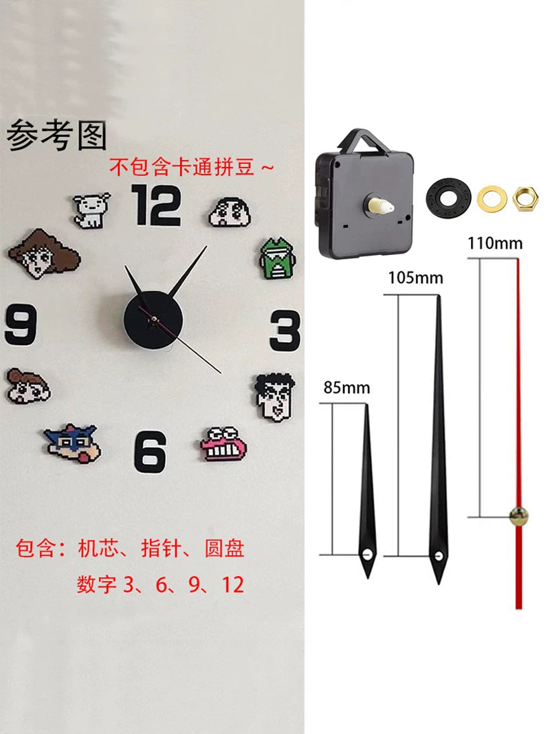 DIY Cartoon Perler Bead Silent Wall Clock Kit with 3D Numbers for Kids' Room Decor