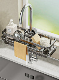 Kitchen Faucet Storage Rack with Drain Tray and Dishcloth Holder