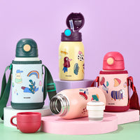 Little Bunny Kids Thermal Water Bottle with Straw for Boys and Girls, 316 Stainless Steel Temperature Display Cup for School and Kindergarten