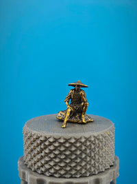 Miniature Brass Smoking Farmer Figurine for Micro Landscape Aquarium Decor
