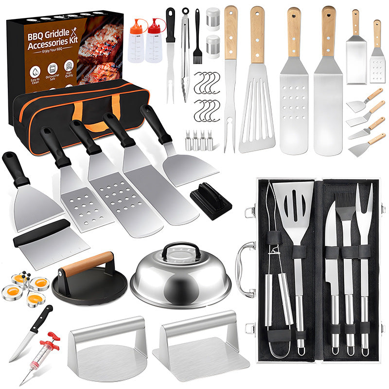 Stainless Steel BBQ Grilling Tool Set - Spatula, Flipper, and Teppanyaki Spatula for Outdoor Cooking