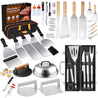 Stainless Steel BBQ Grilling Tool Set - Spatula, Flipper, and Teppanyaki Spatula for Outdoor Cooking