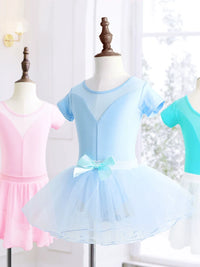Girls' Short Sleeve Ballet Dance Leotard with Tutu Skirt for Practice and Performance