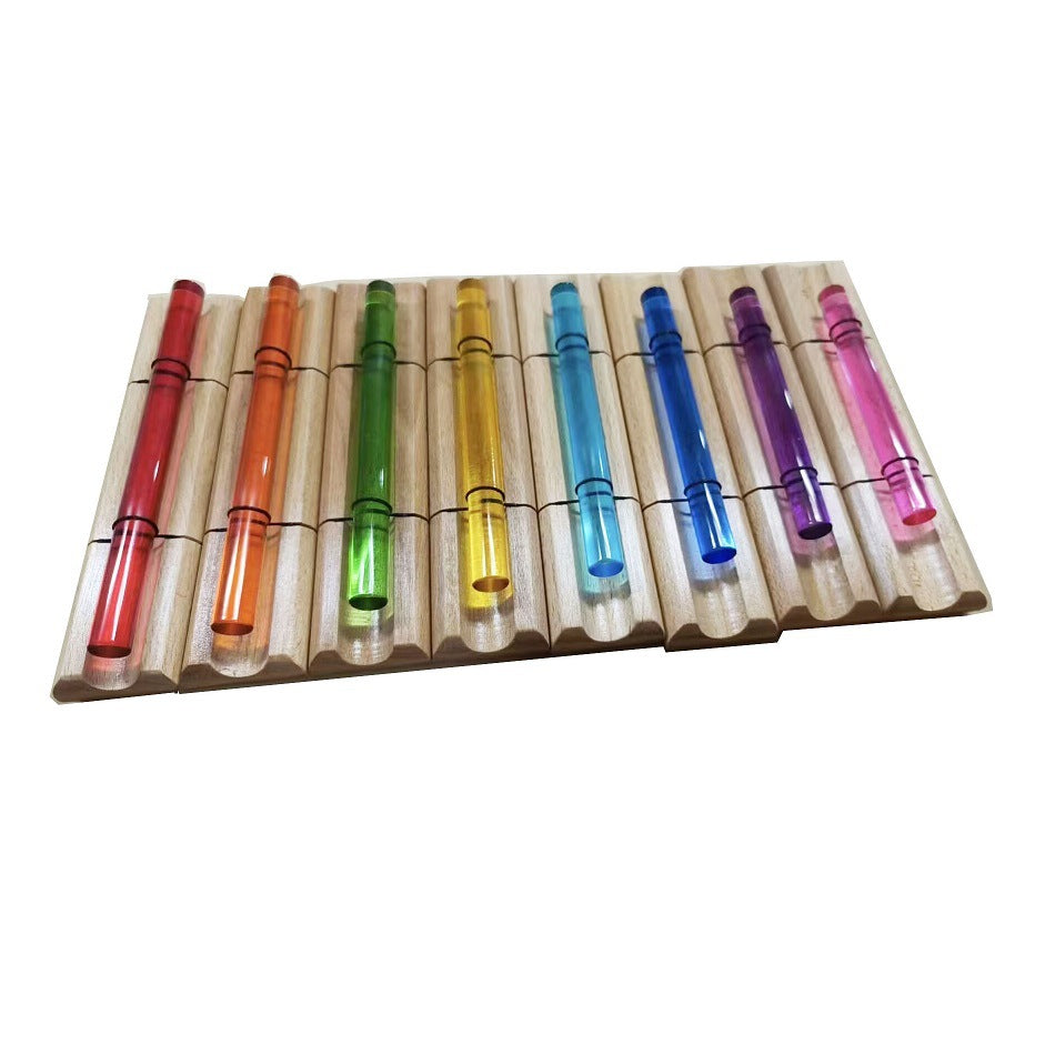 8-Note Crystal Chime Set with Wooden Base, Clear Sound, Long Sustain