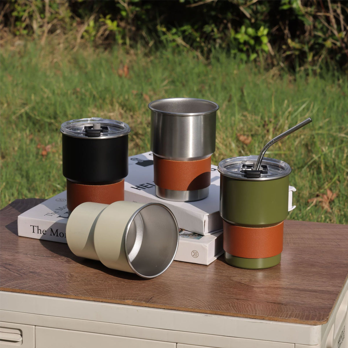 304 Stainless Steel Coffee Tumbler with Straw, Single-Layer Rolled Rim, for Outdoor Camping and Car Use