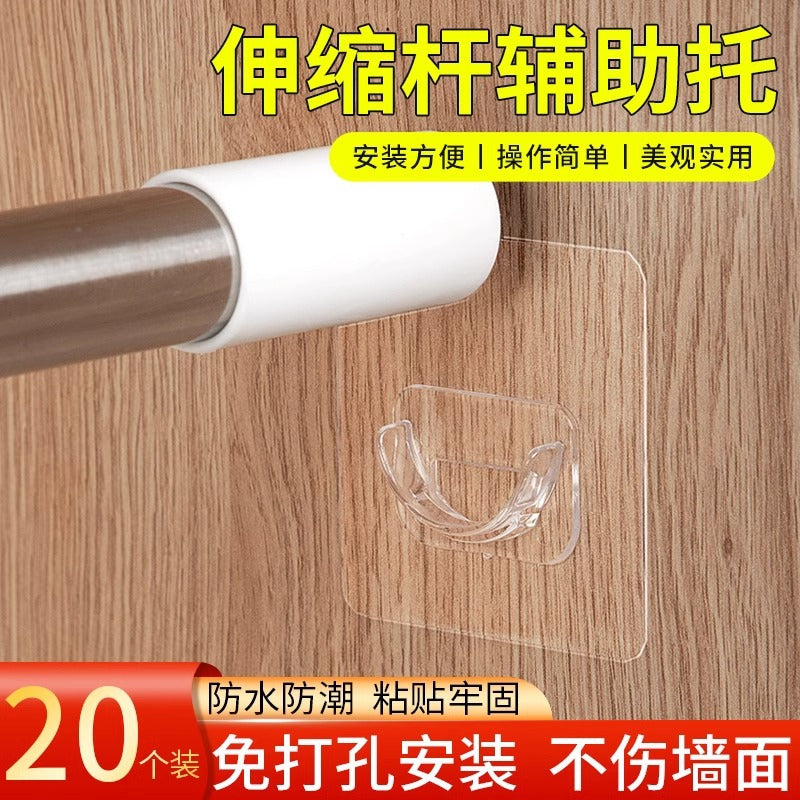 Heavy Duty Punch-Free Telescopic Rod Holder for Wardrobe, Curtain, Shower Rods, Shelf Support, Adhesive Hooks