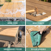 Outdoor Patio Dining Set Weather-Resistant Plastic Wood Table and Bench for Garden Balcony Cafe