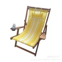 2026 New Solid Wood Folding Beach Chair with Cup Holder, Oxford Canvas Recliner for Outdoor Lounging