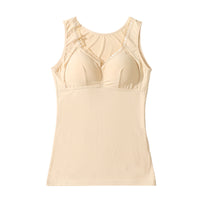 Women's Long Ice Silk Shapewear Camisole with Built-in Bra and Lace Trim