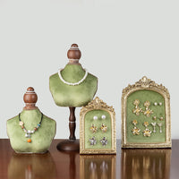 Green Velvet Mannequin Bust Jewelry Display Stand for Necklaces and Pendants
