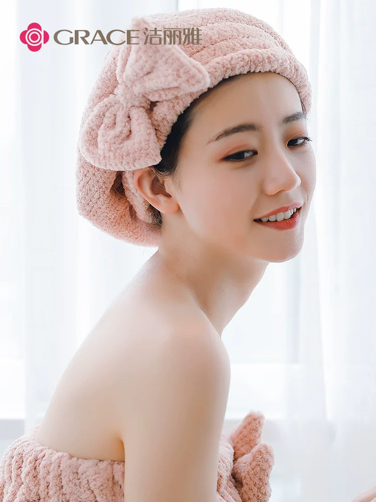 Jie Li Ya Quick Dry Hair Towel Wrap Super Absorbent Thickened Microfiber Bath Cap