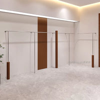Stainless Steel Wall-Mounted Garment Rack with Walnut Finish for Retail Display