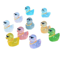 Luminous Duck Figurine with Gold Chain for Micro Landscape & Car Decor