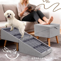 Foldable Wooden Pet Stairs and Ramp, 2-in-1 Non-Slip Dog Steps for Beds and Couches