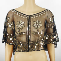 Women's Sequin Mesh Capelet Shawl Beaded Pullover Shrug for Evening Dress