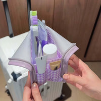 Portable Standing Cosmetic Bag with Brush Holder, Large Capacity Waterproof Travel Toiletry Organizer