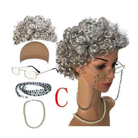 Halloween Elderly Character Wig for Kids & Adults - Grandfather, Grandmother, or Gray Curly Styles