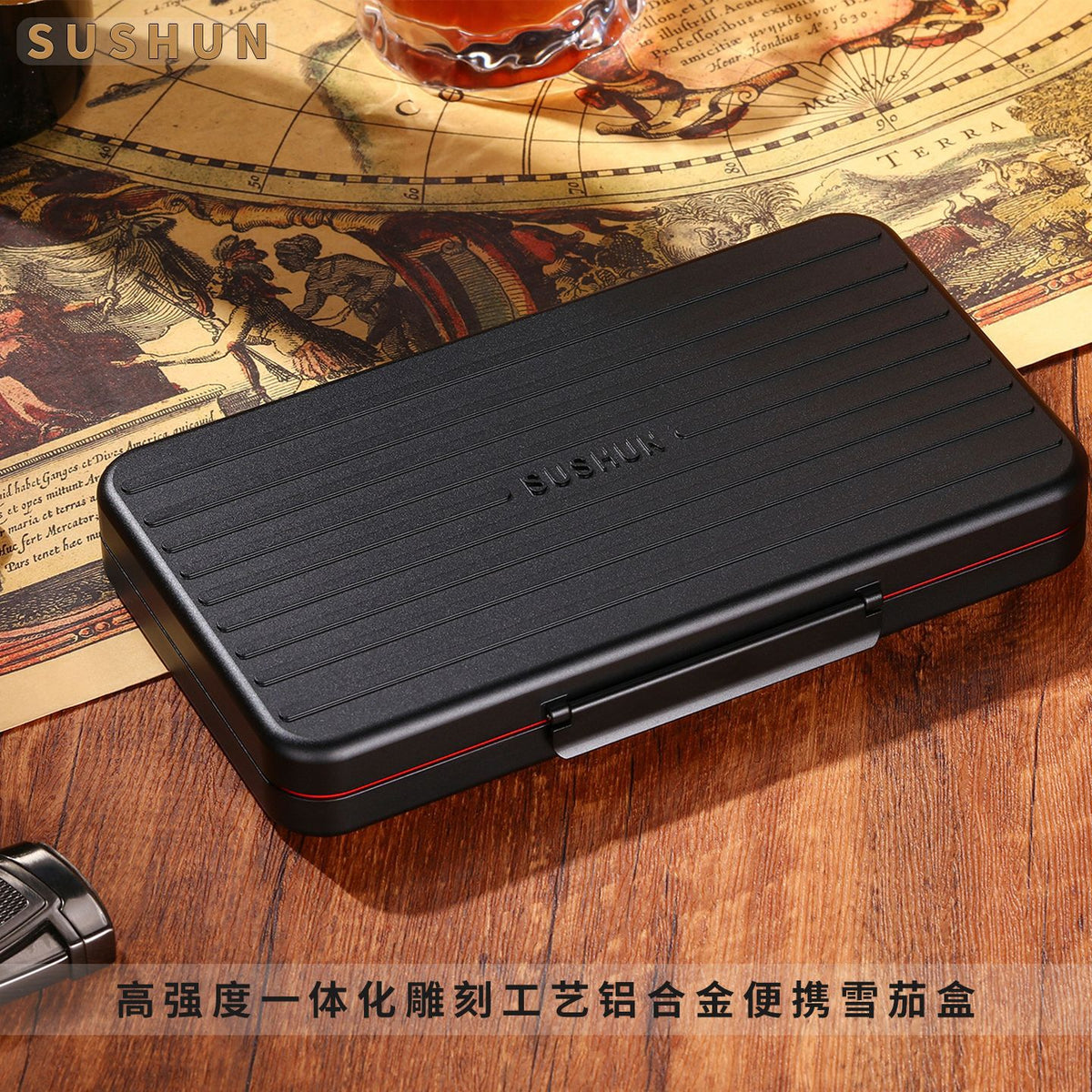 SUSHUN Portable Ultra-Thin Cigar Humidor Travel Case with Drawer
