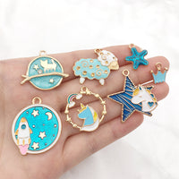 Cute Unicorn Sheep Starfish Enamel Alloy Charms for DIY Keychain Pendants
