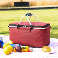 Insulated Picnic Basket with Aluminum Foil Lining, Foldable Oxford Cloth Cooler Bag for Outdoor Activities