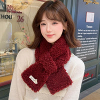 Plush Cross Scarf with Letter Patch for Winter Warmth