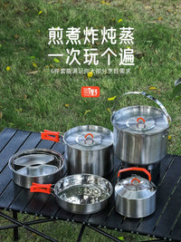 Outdoor Camping Cookware Set with Hanging Pot, Cooking Pot, and Kettle for Backpacking and Picnics