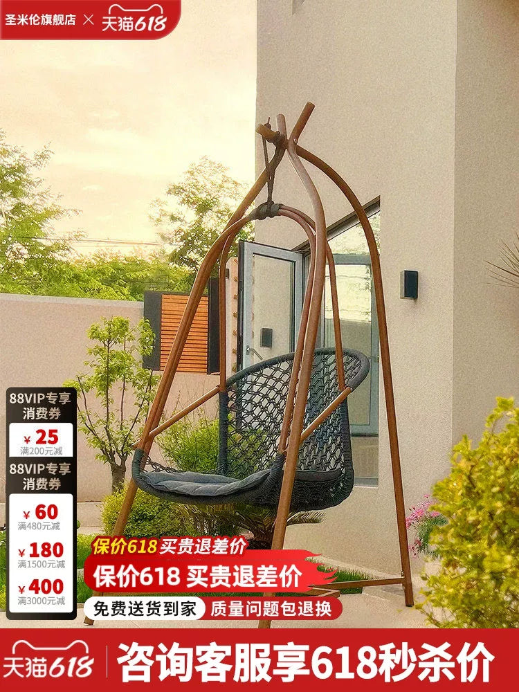 Indoor Outdoor Balcony Hanging Chair Single Person Swing Net Red Hanging Basket Chair Bedroom Lazy Cradle Rocking Chair Home Use