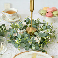 Artificial Eucalyptus Wreath with Daisy Accents for Spring Home Decor, Table Centerpiece, Wedding, or Door Hanging