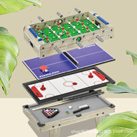 Kids Multi-Game Tabletop Set: Mini Billiards, Foosball, Ice Hockey, and Table Tennis for Home Indoor Play