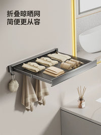 Good Wife Retractable Towel Rack for Bathroom, Wall-Mounted Folding Towel Holder with Hooks, No-Drill Installation