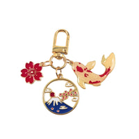 Japanese Style Koi Crane Keychain Alloy Drip Oil Mount Fuji Auspicious Cloud Bag Charm