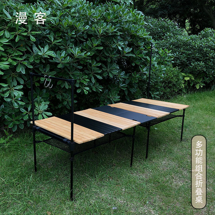 Portable Aluminum Alloy Outdoor Folding Camping Table with IGT System and Lantern Pole