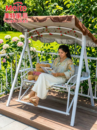 Outdoor Patio Wrought Iron Double Swing Chair with Stand, Garden Balcony Hanging Basket Hammock