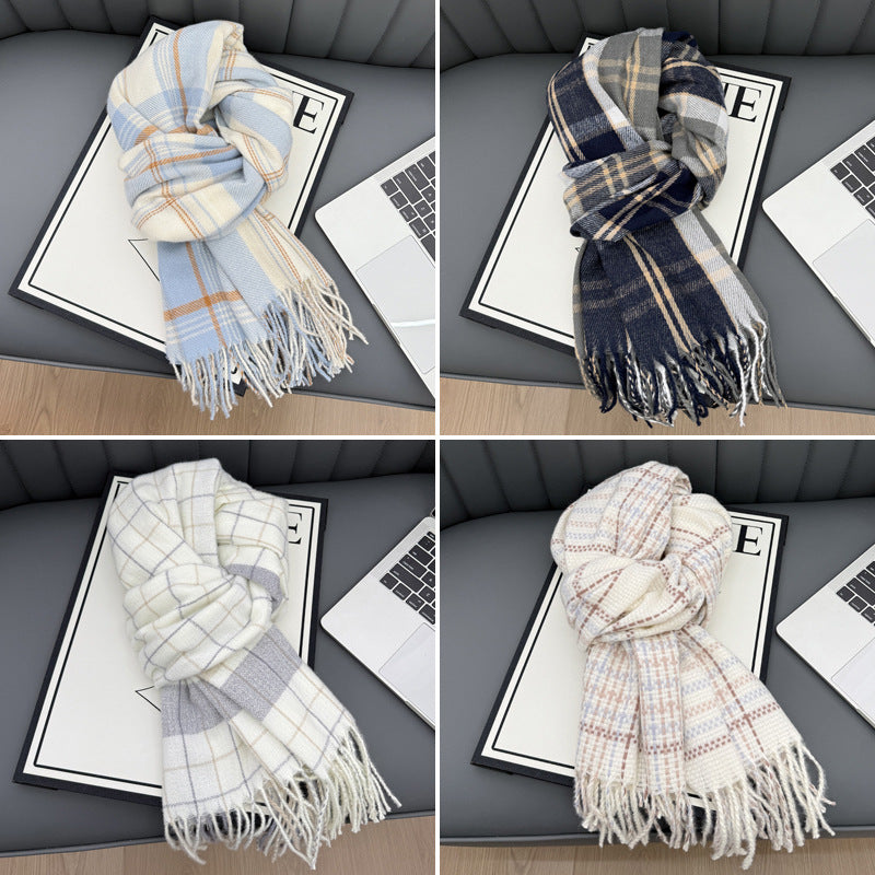 2025 New Korean Style Plaid Scarf for Autumn/Winter, Warm Neck Wrap for Students and Couples