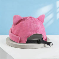 Cute Cat Ear Washed Beanie Hat for Women, Hip-Hop Style Docker Cap