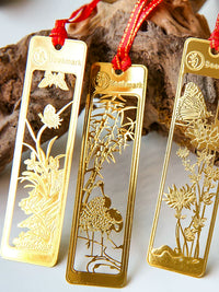 4-Piece Set Chinese Style Metal Bookmarks with Plum, Orchid, Bamboo, Chrysanthemum Designs