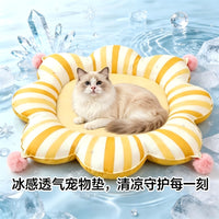 Pet Cooling Mat Reversible Round Flower Pet Bed for Cats and Dogs