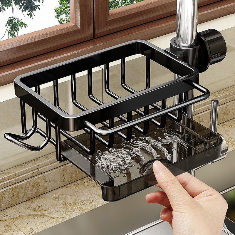 Kitchen Faucet Storage Rack Dishwashing Sink Drain Basket Multi-functional Organizer