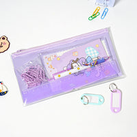 Girls' Large Capacity PVC Zipper File Bag & Pencil Case Set