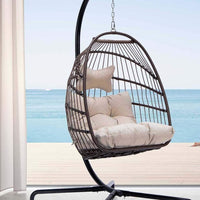 Outdoor Patio Swing Chair Wicker Hanging Basket Seat Foldable for Balcony Garden