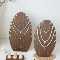 Walnut Wood Jewelry Necklace Display Stand Pendant Holder Vintage Large Capacity Organizer