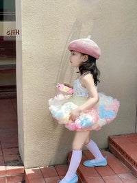 Girls' Korean Style Lace Hollow Tutu Dress Set for Summer