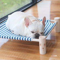 Pet Elevated Wooden Frame Bed for Cats and Small Dogs, Washable Fabric, All Seasons
