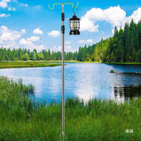 Outdoor Camping Lamp Pole Stand with Ground Insert, Stainless Steel Telescopic Light Holder for Campsite
