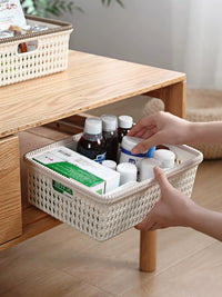 Woven Rattan-Style Plastic Storage Baskets for Home Organization