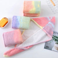 Rainbow Gradient Coral Fleece Hair Drying Towel Cap for Women
