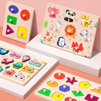 Montessori Wooden Peg Puzzle Board for Toddlers - Shape Matching and Stacking Blocks for Early Education