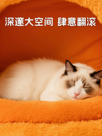 Semi-Enclosed Pet Cave Bed for Cats and Small Dogs, Warm Winter Cat House with Removable Cushion